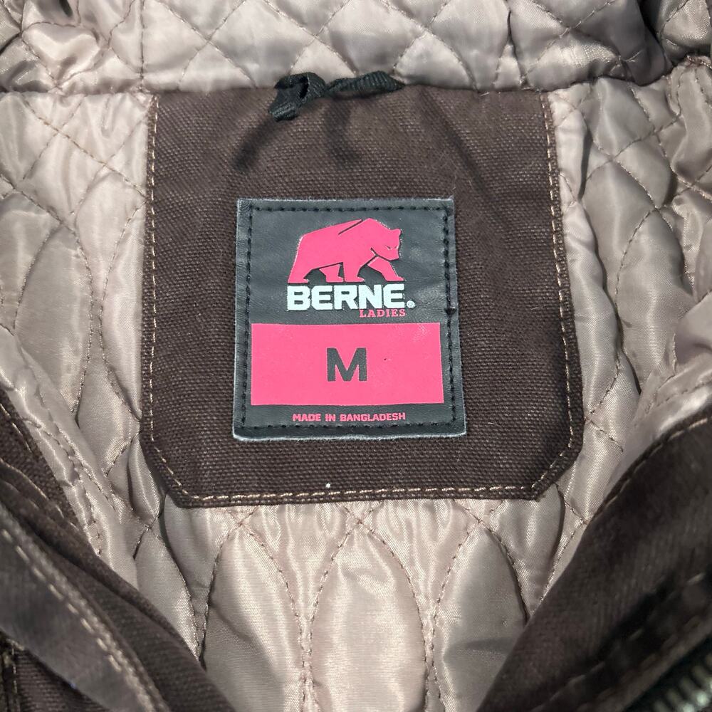 Vintage Women’s Bernie Quilted Lined Canvas Jacket Hooded Work Wear Brown Sz M - Picture 4 of 5